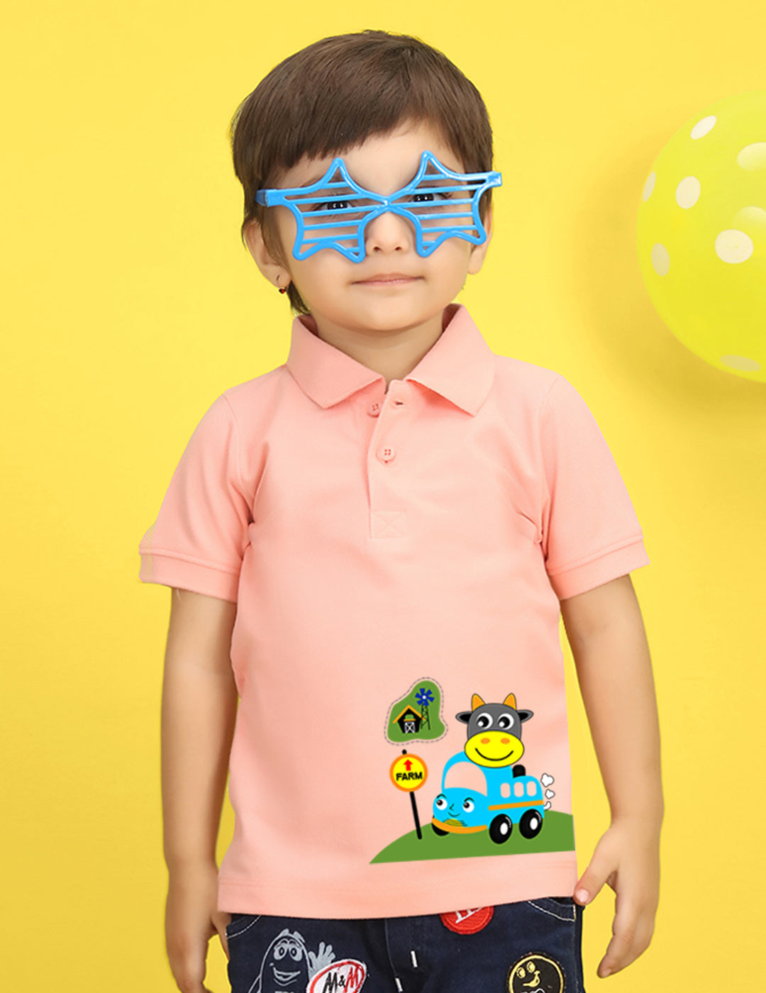 Nusyl Car Printed Peach Infants Polo T-shirt