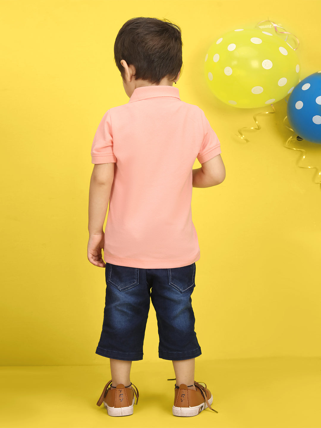 Nusyl Car Printed Peach Infants Polo T-shirt