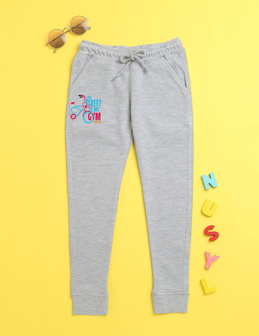 Nusyl Grey cartoon printed kids unisex treck pants
