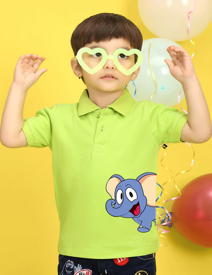Nusyl Elephant Printed Lime Green Infants Polo T-shirt
