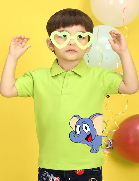 Nusyl Elephant Printed Lime Green Infants Polo T-shirt