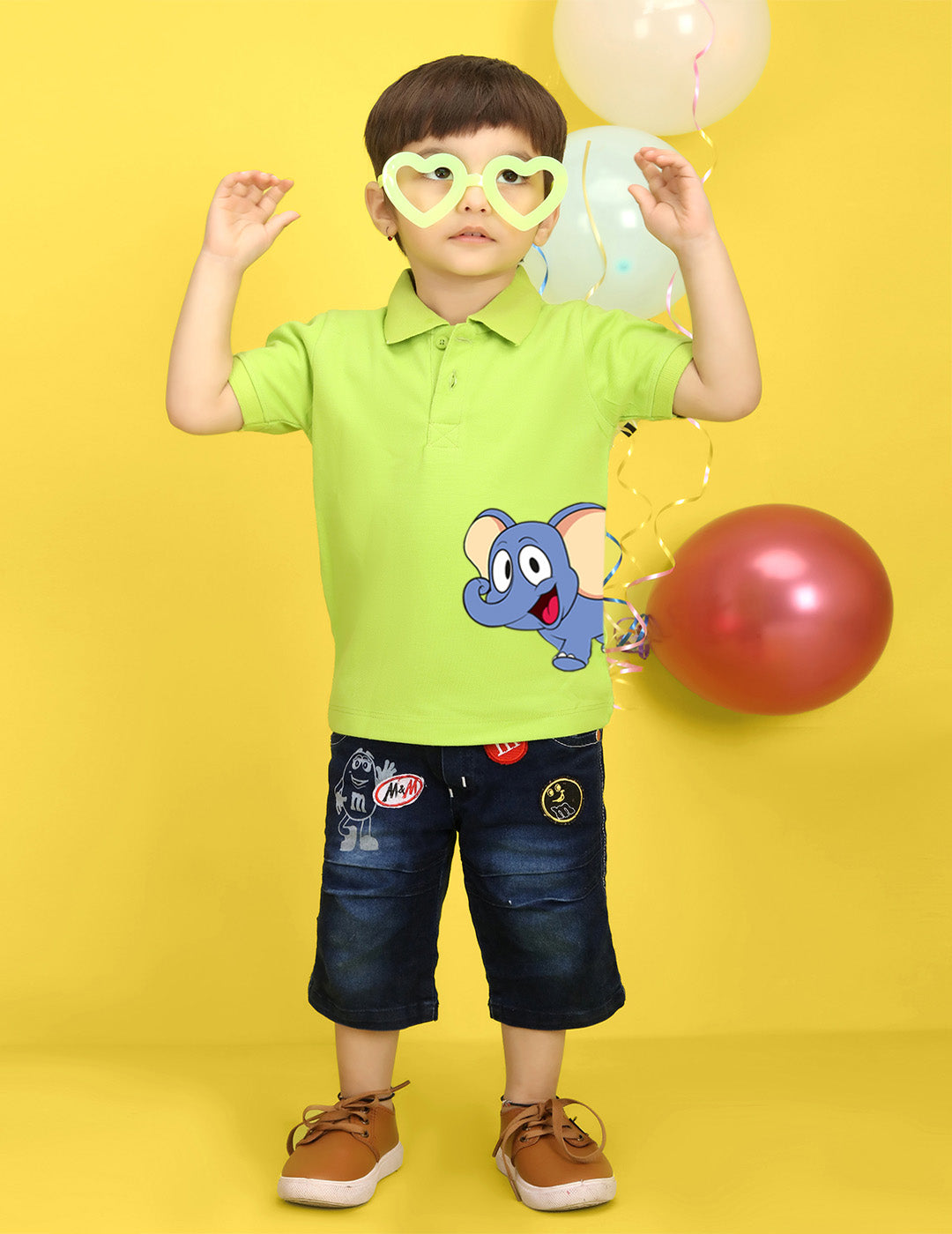 Nusyl Elephant Printed Lime Green Infants Polo T-shirt