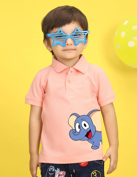 Nusyl Elephant Printed Peach Infants Polo T-shirt