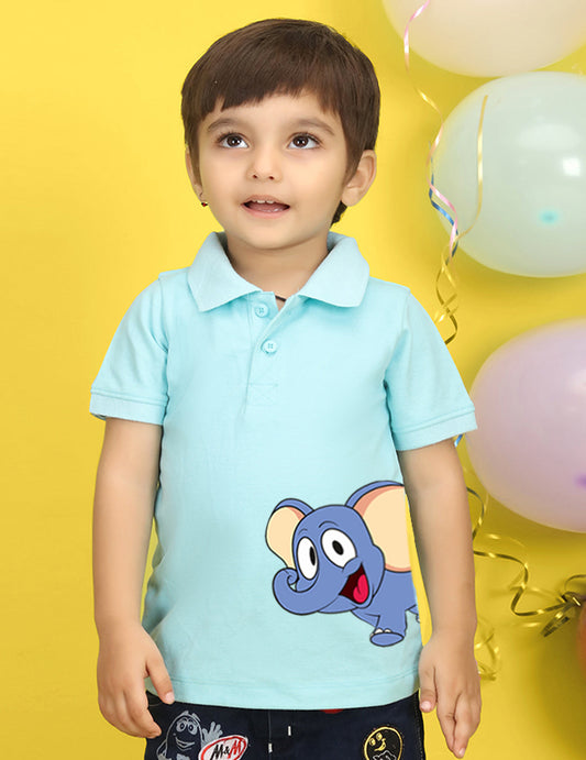 Nusyl Elephant Printed Light Blue Infants Polo T-shirt