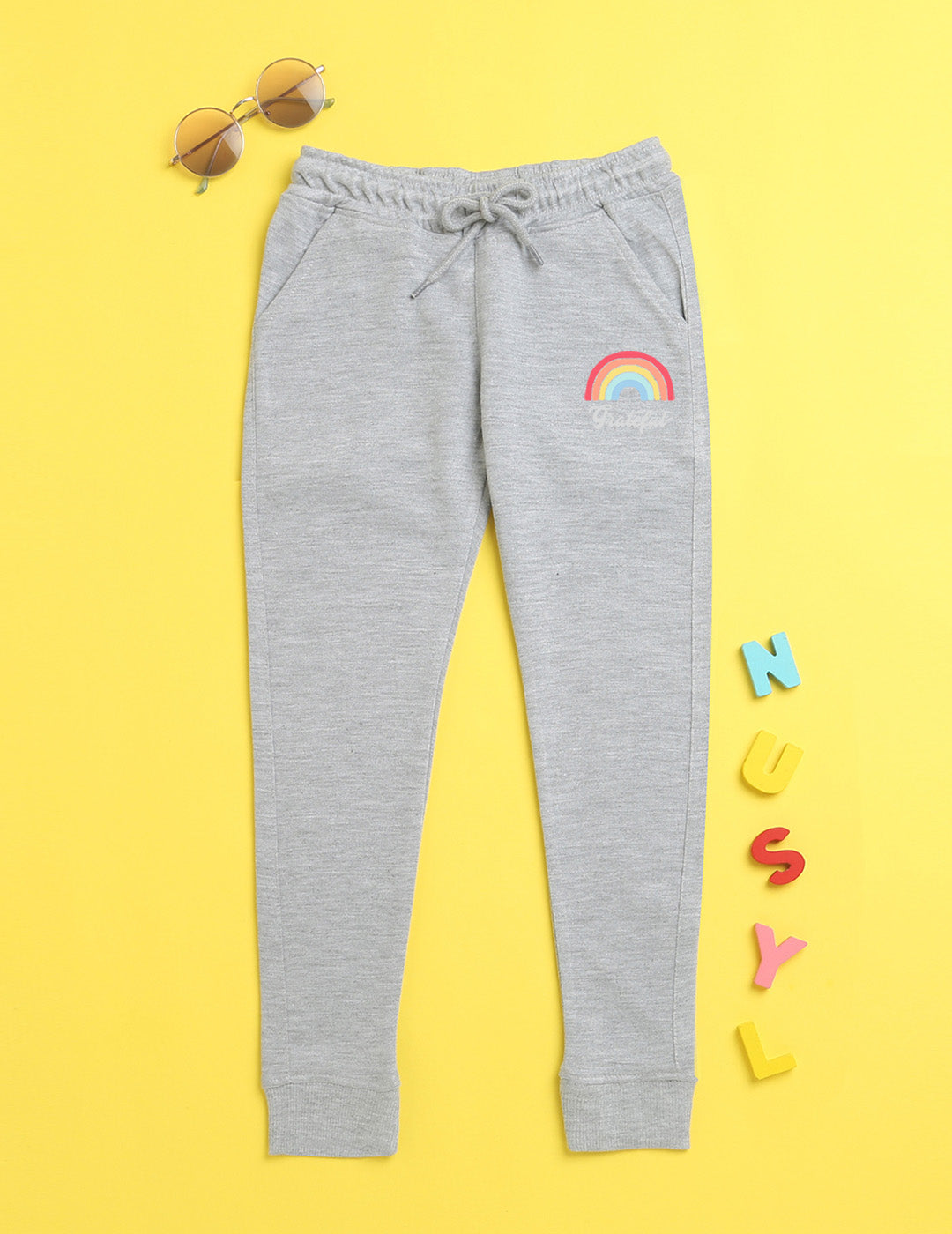 Nusyl Grey text printed kids unisex treck pants