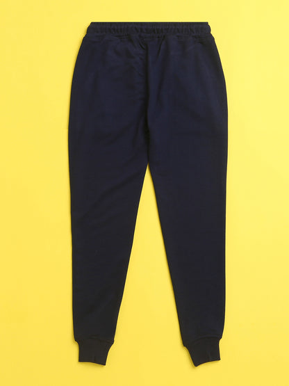 Nusyl Navy blue text printed kids unisex treck pants