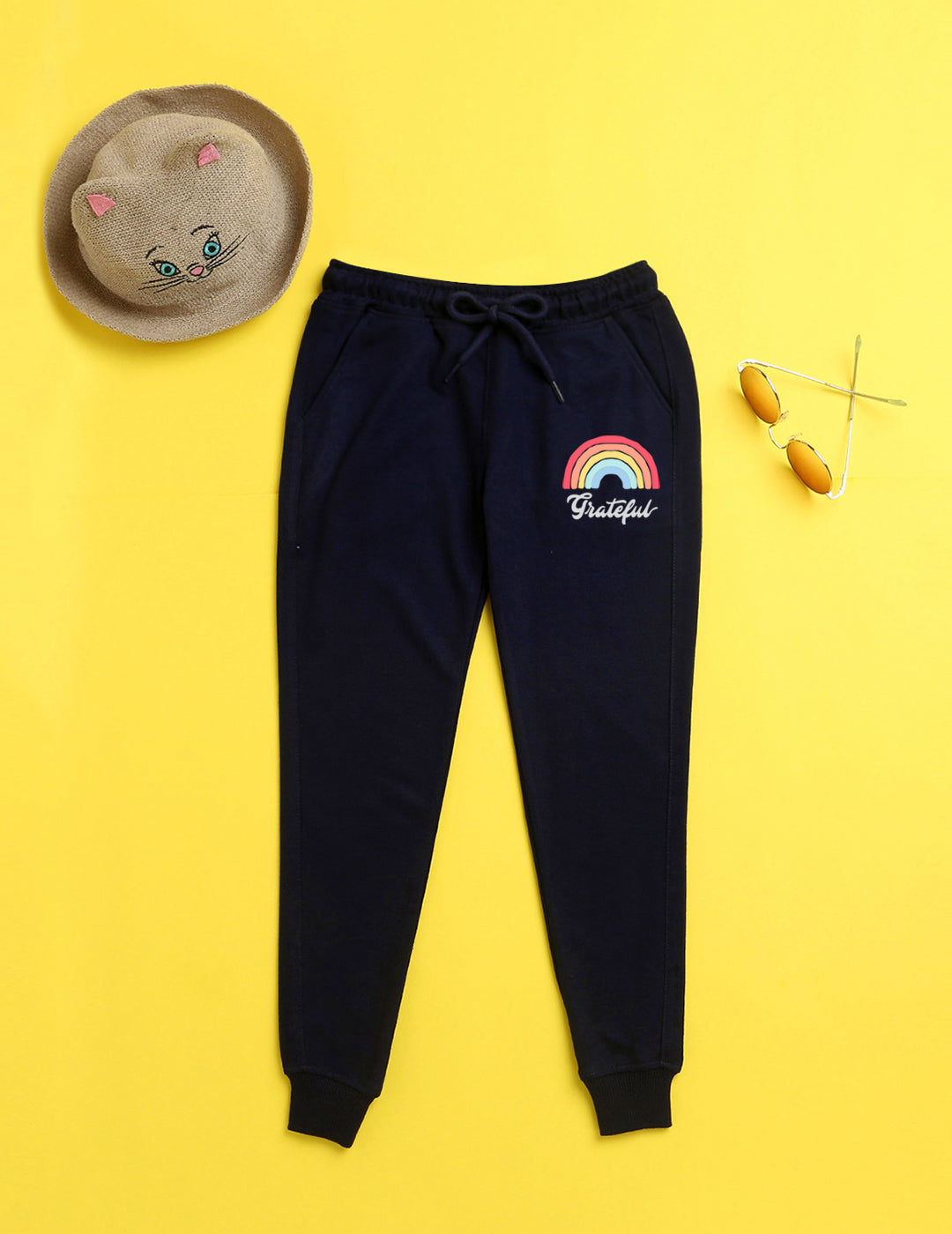 Nusyl Navy blue text printed kids unisex treck pants
