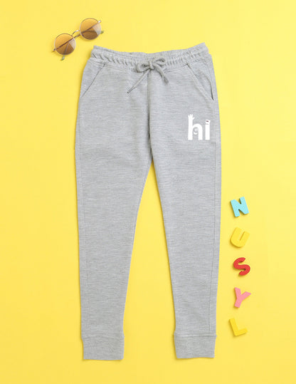 Nusyl Grey text printed kids unisex treck pants