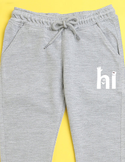 Nusyl Grey text printed kids unisex treck pants