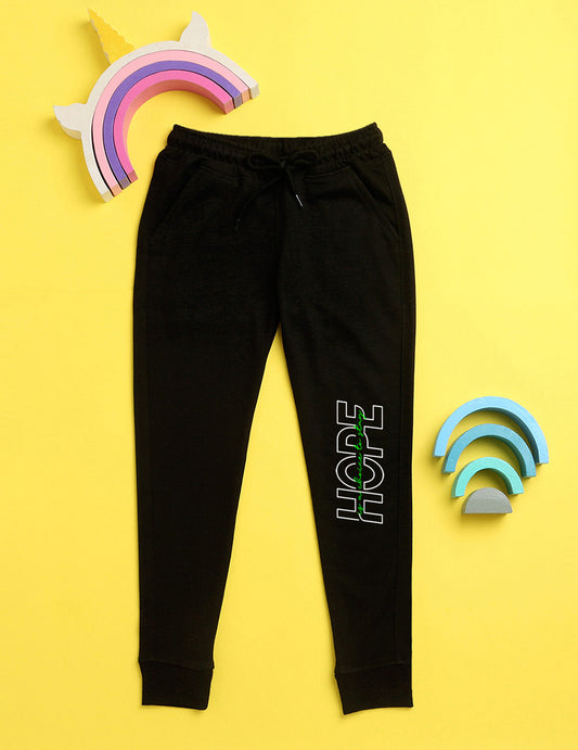 Nusyl Black text printed kids unisex treck pants