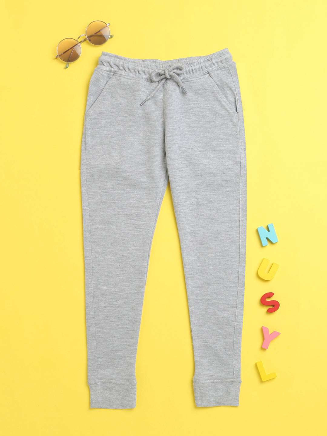 Nusyl Grey solid color kids unisex treck pants