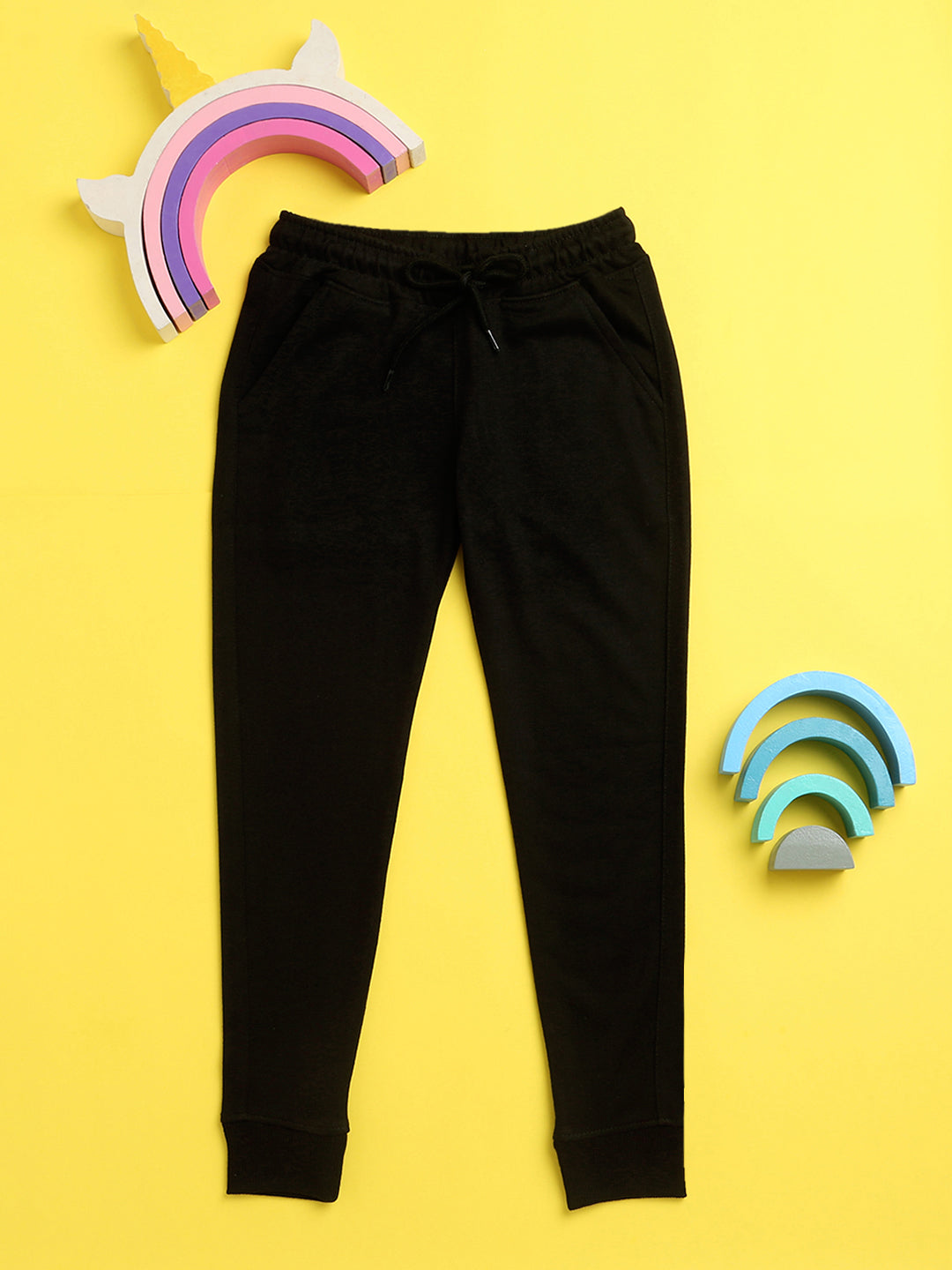 Nusyl Black solid color kids unisex treck pants