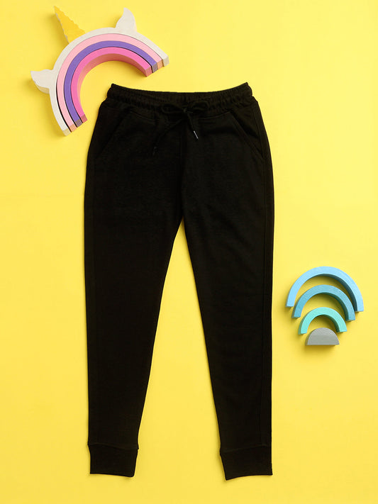 Nusyl Black solid color kids unisex treck pants