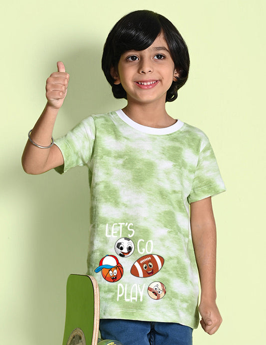 Nusyl boys lets go play printed green tie & dye t-shirt