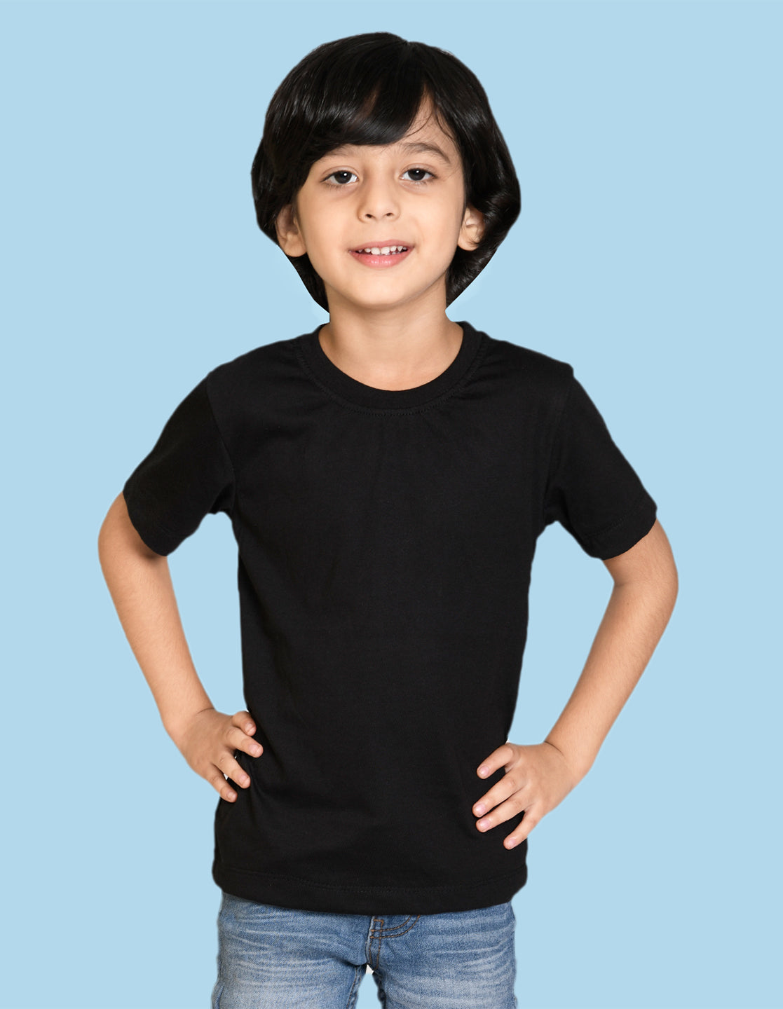 Nusyl Boys Black Bio Washed Cotton Short Sleeve Solid T-shirt