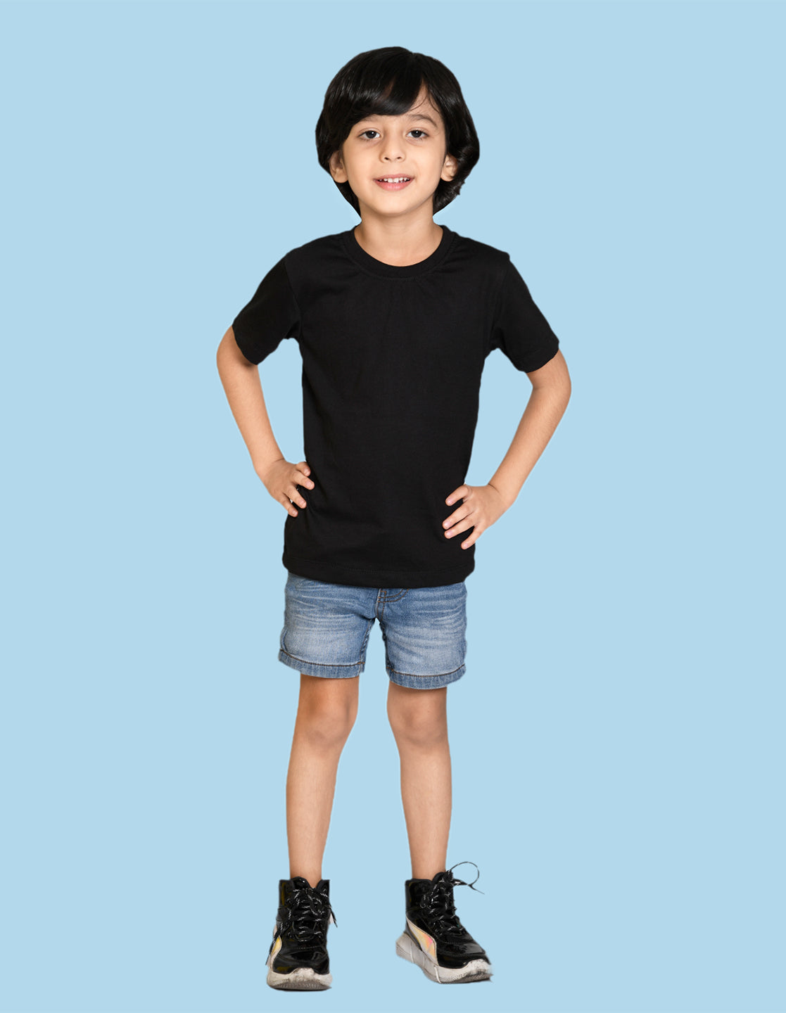 Nusyl Boys Black Bio Washed Cotton Short Sleeve Solid